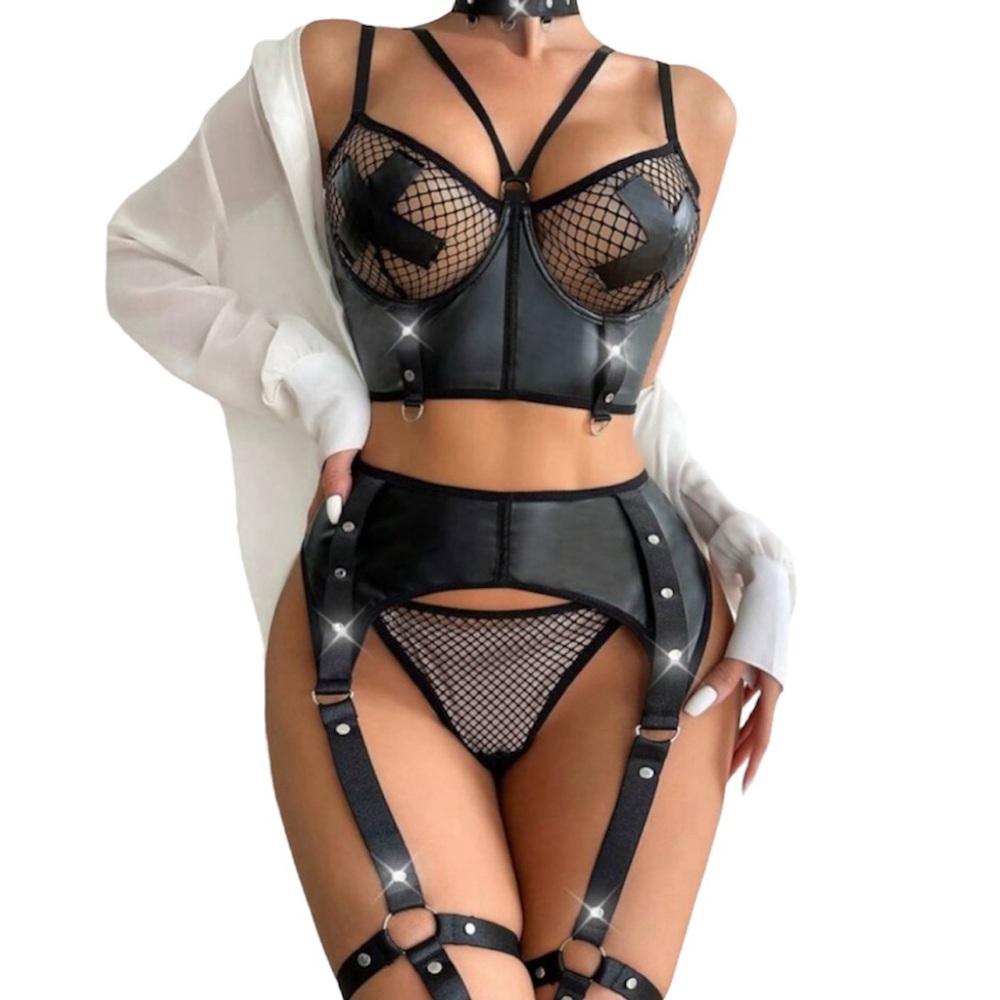 4pack Fishnet Insert Garter Underwire Lingerie Set - Picture 1 of 5